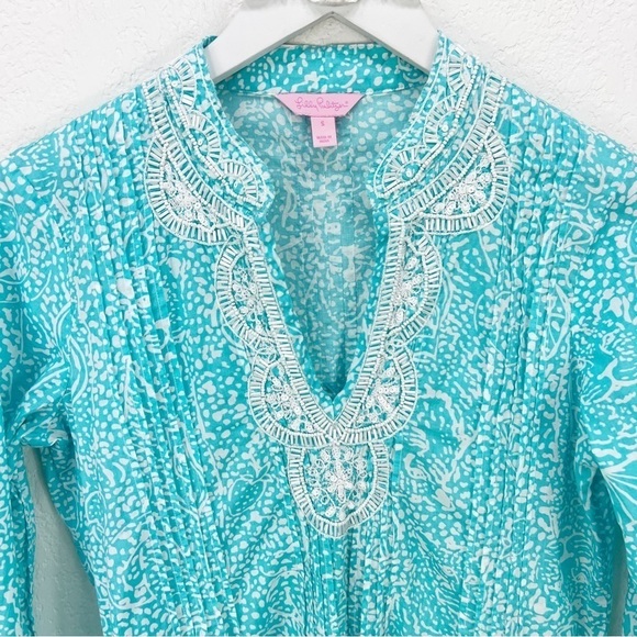 Lilly pulitzer sarasota beaded tunic shorely blue ice cake small S - Picture 4 of 6